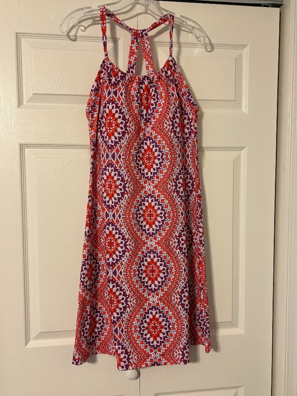 PRANA Sz L "Coral Gardenia" Geometric Print Activewear Quinn Dress